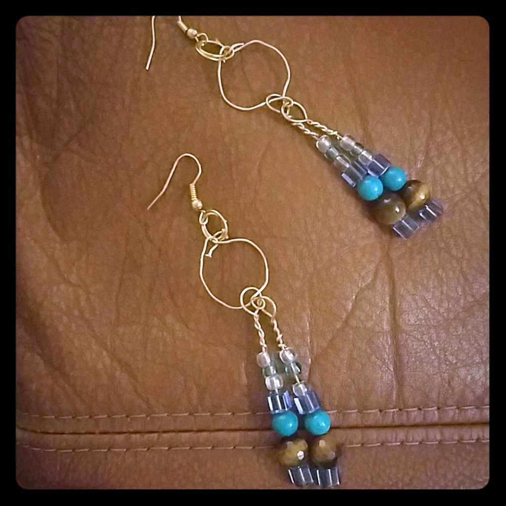T- N-T  *TigersEye & Turquoise Earrings*